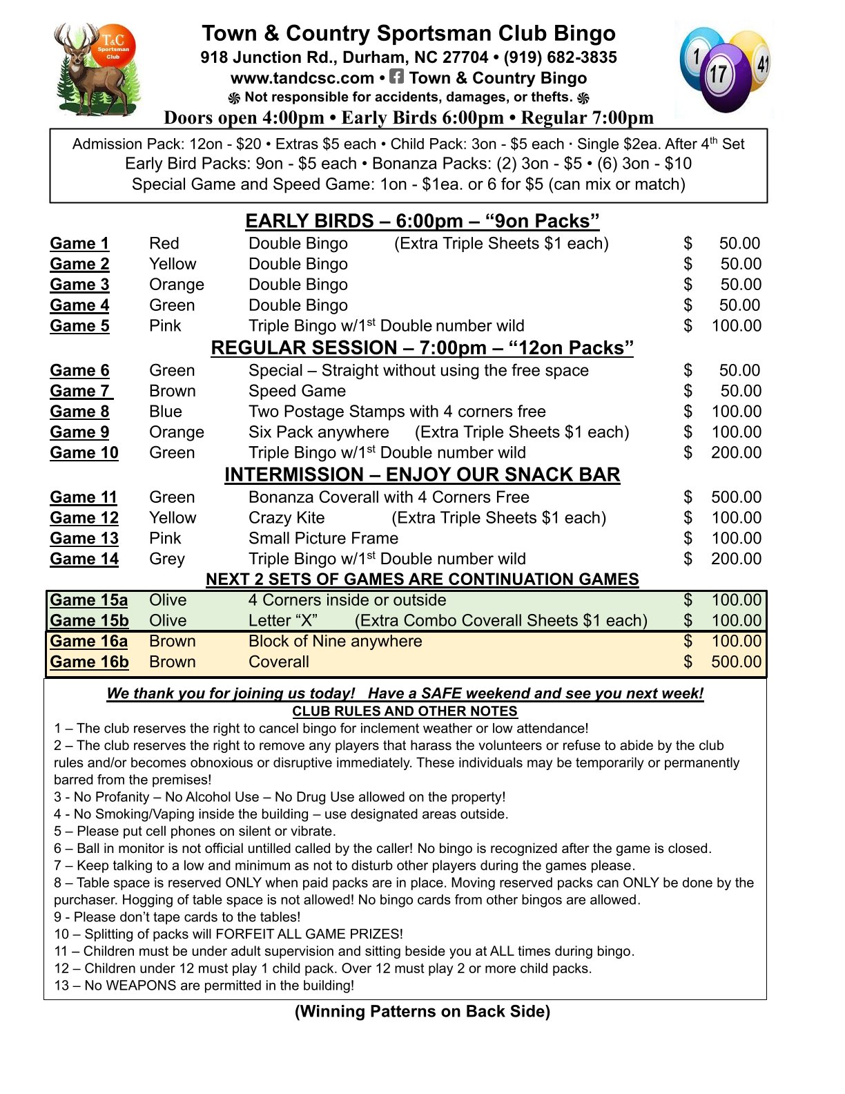 T and C Bingo Program Session 2024